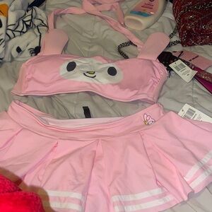 Pink My Melody  bandeau Bra and pleated sexy short Skirt Set🩷😻